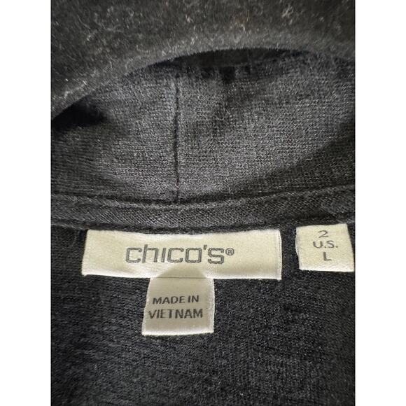 Chico's Sweater Women Large Black Linen Blend Long Sleeve Cardigan Natural - Picture 2 of 7